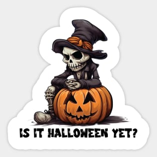 Is it Halloween Yet? Adorable Sad Skeleton Resting on a Jack-o-Lantern Sticker